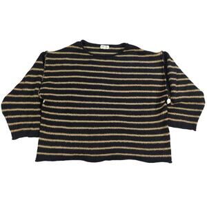 Promesa Striped Sweater S Black Tan Knit Crewneck Acrylic Nylon Pullover